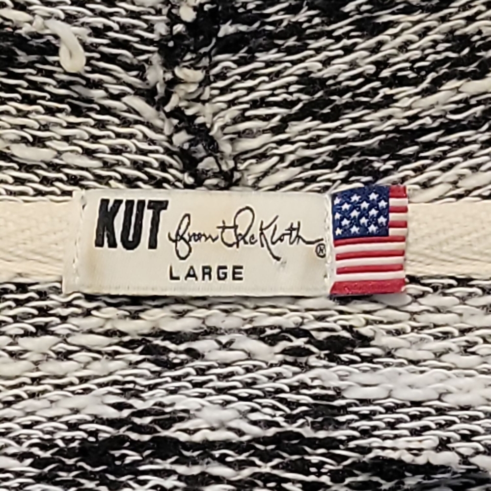 Kut From The Kloth Waterfall Cardigan Large Black White Floral Snowflake Pattern - Picture 4 of 9